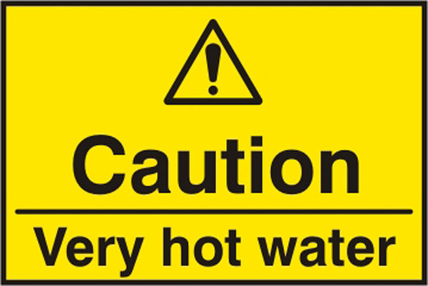 CAUTION HOT WATER SAV 75MM X 50MM