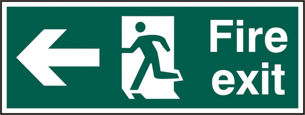 FIRE EXIT MAN ARROW LEFT RPVC 400MM X 150MM
