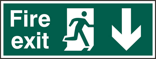 FIRE EXIT MAN ARROW DOWN RPVC 400MM X 150MM