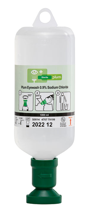PLUM EYEWASH 1000ML 0.9 PERCENT SODIUM CHLORIDE EYECUP