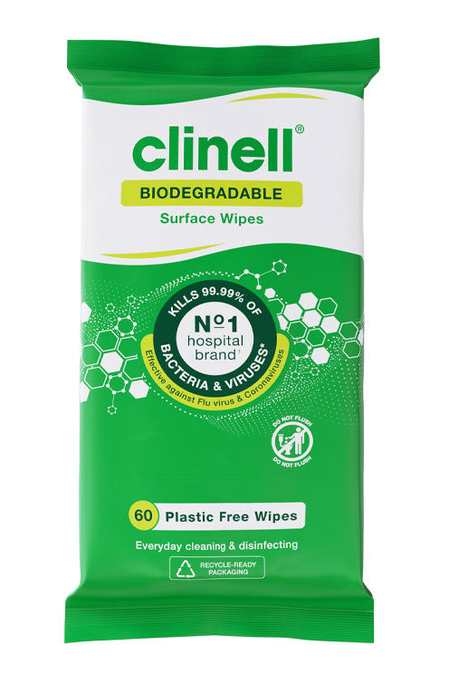 CLINELL BIODEGRADABLE SURFACE WIPE BCW60PFC