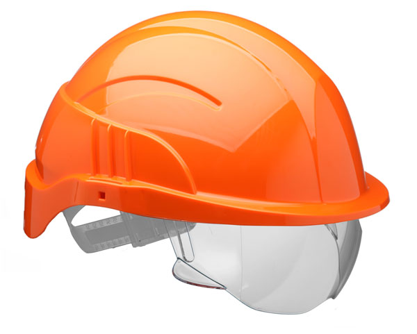 VISION PLUS SAFETY HELMET ORANGE C/W INTEGRATED VISOR