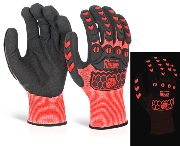 GLOVEZILLA GLOW IN THE DARK FOAM NITRILE GLOVE RED XXL
