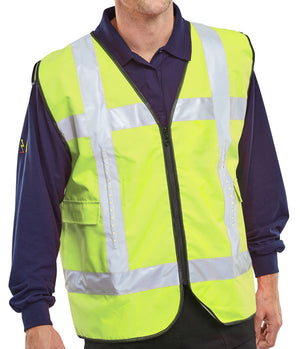LIGHT VEST SAFETY BASIC FRONT LIGHT C/W POCKETS S/Y L/XL
