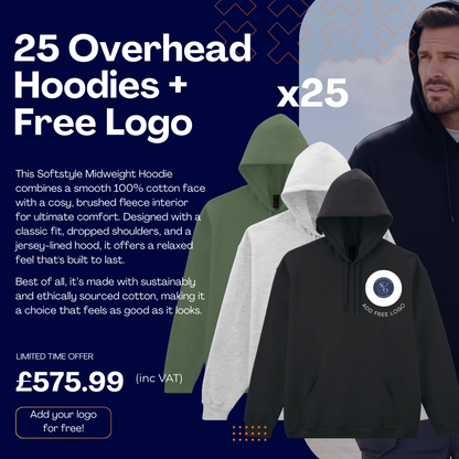 25 Premium Personalised Overhead Hoodies